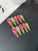 Ongles artificiels de luxe 3D à presser, faits à la main, réutilisables, forme Stiletto, couvrance totale, avec colle, en gros pour femmes