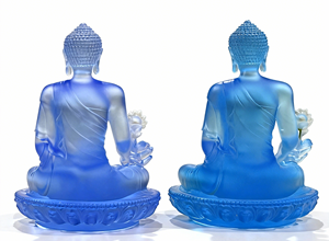 Statue miniature en cristal <span class=keywords><strong>de</strong></span> Liuli <span class=keywords><strong>de</strong></span> <span class=keywords><strong>Bouddha</strong></span> Médecin <span class=keywords><strong>de</strong></span> 3,14 pouces, faite à la main, moulage à la cire perdue, trône <span class=keywords><strong>de</strong></span> lotus - Product Image 2