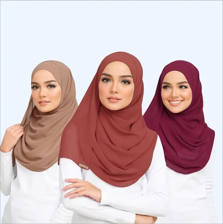 Écharpe en mousseline de soie de qualité supérieure Pashmina femmes malaisien musulman Hijab chapeaux foulard été solide Islam modeste enveloppes étole Long châle