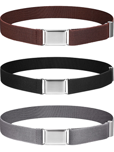 Ceinture en tissu élastique avec boucle à plaque, largeur 3,5 cm, style décontracté, en polyester, options de couleurs marron, noir, gris - Product Image 1