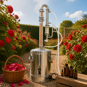Distillateur d'huile essentielle de citronnelle en acier inoxydable 15-98 L, semi-automatique, à distillation sous vide, équipement de parfumerie à moteur électrique - Product Image 1