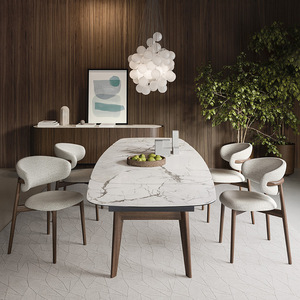 <span class=keywords><strong>Chaise</strong></span> de <span class=keywords><strong>salle</strong></span> à <span class=keywords><strong>manger</strong></span> rembourrée de style nordique moderne avec dossier incurvé, structure en bois massif, assise en tissu doux pour la maison, l'hôtel, le restaurant ZN 450 - Product Image 4