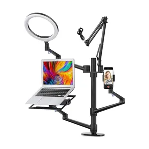 Vente en gros d'équipement de diffusion en direct avec microphone et lumière annulaire LED, support de micro de bureau pour ordinateur portable et téléphone portable