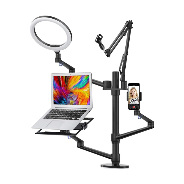 Wholesale Desktop Mic Stand with LED Ring Light for Live Broadcast & Mobile Phone Includes Microphone for Photographic Lighting