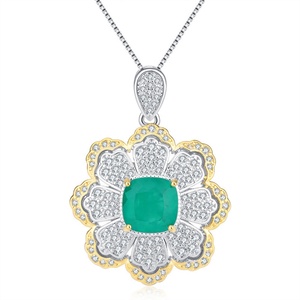 Fashion Jewelry Eco-friendly Copper 10*10MM Green Zirconia Flower Design Gold Plated Wedding Engagement Necklace Earrings Set - Product Image 2