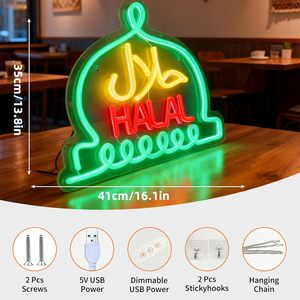 Lettres néon LED halal arabes, à intensité variable, alimentées par USB, lumière d'ambiance pour vitrine, lumière décorative pour magasin, indicateur lumineux de rue, personnalisable 5V - Product Image 1