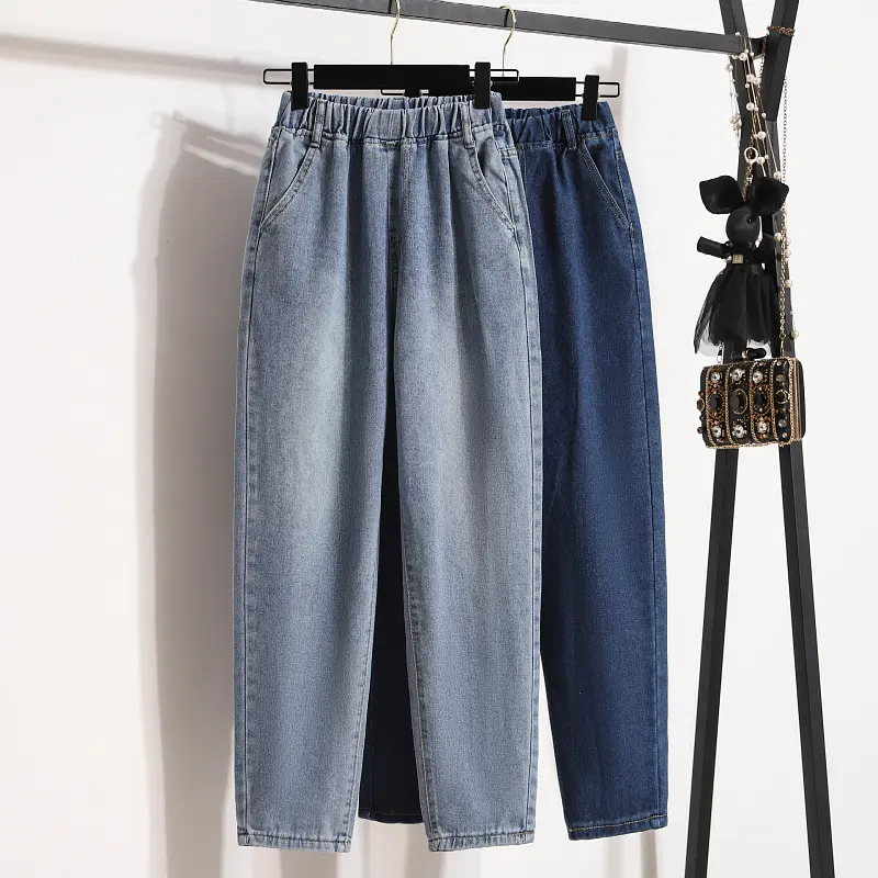 KZ99 Wholesale 2023 Basic Design Solid Color Elastic Waist Design Autumn Denim Pants Women jeans Trousers 9