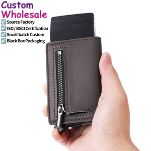 Casekey Factory Newest Mens RFID Blocking Genuine Leather <b>Wallet</b> Zipper Coins Pocket Slim Magnetic Closure Popup Card Holder - Product Image 1