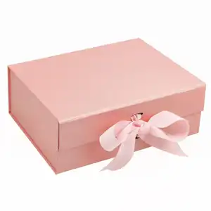 Boîte d'emballage pliable avec logo personnalisé, taille moyenne pour ongles, boîtes cadeau en papier en carton magnétique avec ruban pour cosmétique