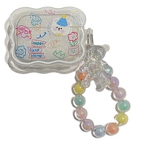 Graffiti ours en peluche pendentif créatif couverture souple adapté aux AirPods <span class=keywords><strong>Pro</strong></span> 1/2/3 génération étui pour casque sans fil avec sangle - Product Image 5