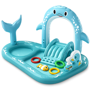 Centro de Juegos Inflable con Tobogán y Aspersor, Piscina Infantil con Temática Oceánica, Piscina Inflable de Verano para Jardín - Product Image 1