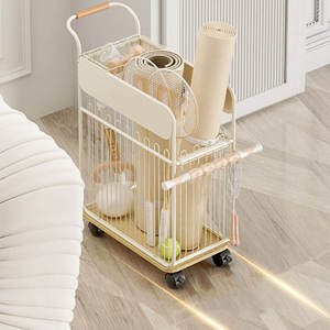 Removable <b>Rolling</b> Sports Equipment Storage Rack with Wheels, Metal Wire Yoga <b>Mat</b> Organizer Floor Trolley Shelf for Home, Gym - Product Image 1