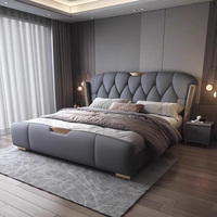 Modernes europäisches Luxus-Design King-Size-Massivholz-Bettrahmen-Stoffset Weiche gepolsterte hoch gepolsterte Betten Home Schlafzimmer