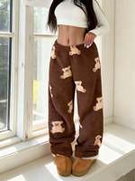 Pantalon large pour femme, doublé thermiquement, imprimé ours mignon, chaud et confortable pour l'hiver, moelleux et douillet