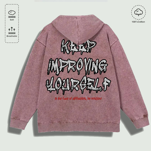 Felpa con Cappuccio 100% Cotone Lavato con Grafica 'Keep Improving Yourself Resilient', Multicolore - Product Image 4