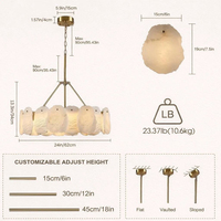 Lustre moderne de luxe en albâtre avec cadre en métal doré et suspension en marbre pour salon, salle à manger, chambre, hall d'entrée, décoration intérieure