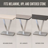 Base de table en acier inoxydable brossé en forme de V, sur mesure OEM, support de table à manger à double colonne inclinée pour restaurant et café
