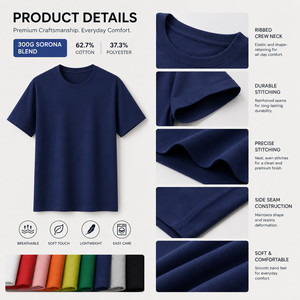 Camiseta Unisex de 300G con Logotipo Personalizado, Mezcla de Algodón Sorona Premium, Manga Corta, Suave, Transpirable, Venta al Por Mayor, Tallas S-4XL - Product Image 4