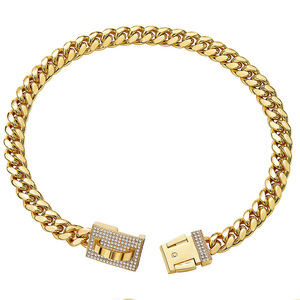 थोक 16 मिमी चौड़ी नई पालतू कुत्ते श्रृंखला टाइटेनियम स्टील स्टेनलेस स्टील डबल बुने वाली श्रृंखला पिसबुल गोल्डन कॉलर श्रृंखला - Product Image 3