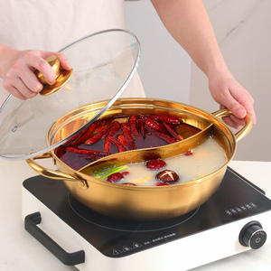 Olla caliente de acero inoxidable Shabu doble <span class=keywords><strong>para</strong></span> varios usuarios con divisor, olla doble dividida - Product Image 3