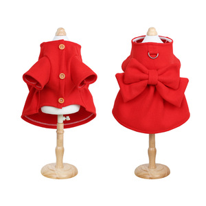 Pet Princess Dress <b>Red</b> <b>Bow</b> Winter Cute Dog Cat Clothes Solid Polyester Cotton Skirt SS26012 - Product Image 3