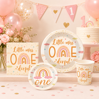 Fournitures de fête d'anniversaire DAMAI Miss Little One, arc-en-ciel, 1ère fête, baby shower, vaisselle jetable, gobelets en papier, serviettes, assiettes