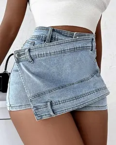 Peeqi S-5XL en gros grande taille taille haute jean Denim Mini jupe Shorts Sexy été vêtements 2023 femmes denim jupe Shorts