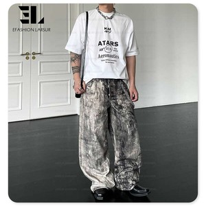 LARSUR Fábrica personalizada 3D Full Dtg <span class=keywords><strong>Dgt</strong></span> Imprimir Mud Jeans Baggy Trompe L'oeil Loeil Denim Gráfico Impresión digital Distress Dirty Jeans - Product Image 3