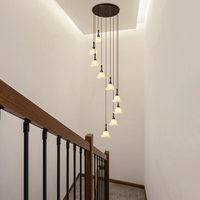Lustre d'escalier LED réglable en hauteur en fer forgé, style vintage français Muguet des valles, suspension multi-lumières rétro américaine pour villa et hall d'entrée