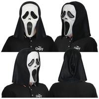Topeng Scream Putih Menyeramkan dengan Tudung, Wajah Hantu Horor untuk Kostum Pesta Rumah Hantu Halloween, Dapat Disesuaikan