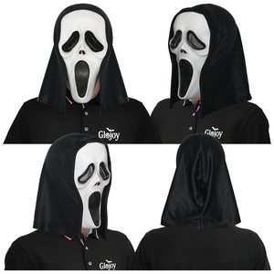 Masque effrayant blanc Scream avec capuche, visage de fantôme d'horreur pour Halloween, fête de maison hantée, costume personnalisé - Product Image 4