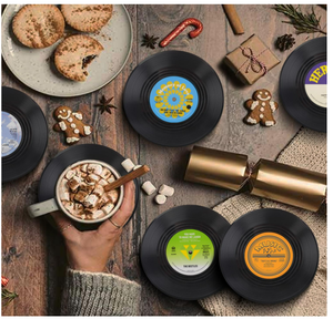 ชุดจานรองแก้วไวนิลสไตล์เรโทร 6 ชิ้น ของขวัญสำหรับคนรักดนตรี เหมาะสำหรับงานขึ้นบ้านใหม่ งานแต่งงาน หรือของขวัญแต่งงาน - Product Image 2