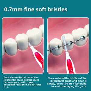Lot de 10 brosses interdentaires bicolores en gros, ultra-fines, à poils doux, avec fil orthodontique en acier inoxydable, <span class=keywords><strong>pour</strong></span> adultes, en PP/plastique - Product Image 4