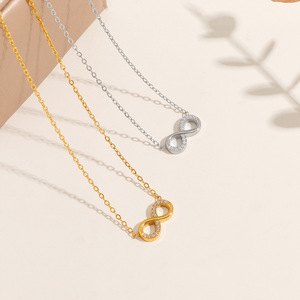 Collana con Ciondolo Infinity in Acciaio Inossidabile e Zirconia Cubica, Regalo per Donne, Semplice Choker con Charm, Gioielli - Product Image 1