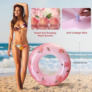 Bouées de piscine gonflables en PVC rose pêche en gros d'usine - Tubes et anneaux de natation pour la décoration de fêtes à la plage - Product Image 2