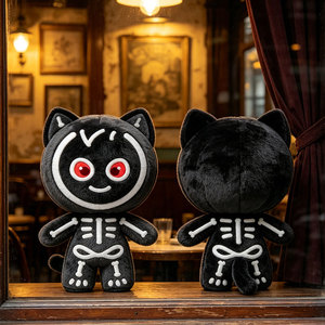 Peluche <span class=keywords><strong>chat</strong></span> squelette personnalisée OEM ODM, animal en peluche <span class=keywords><strong>chat</strong></span> noir d'Halloween avec imprimé squelette phosphorescent pour enfants - Product Image 6