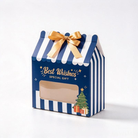 Boîte cadeau personnalisée pour la veille de Noël, en forme de maison, pliable, en papier, avec fenêtre transparente, impression Père Noël, matériaux recyclés, finition mate, pour bonbons
