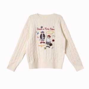เสื้อสเวตเตอร์ถักลายปักสำหรับผู้หญิง ทรงหลวม คอกลม แขนยาว - Product Image 3