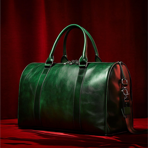 제조사 사용자 정의 빈티지 그린 정품 진짜 풀 그레인 암소 가죽 더플 여행 주말 남성용 밤새 더플 백 - Product Image 5