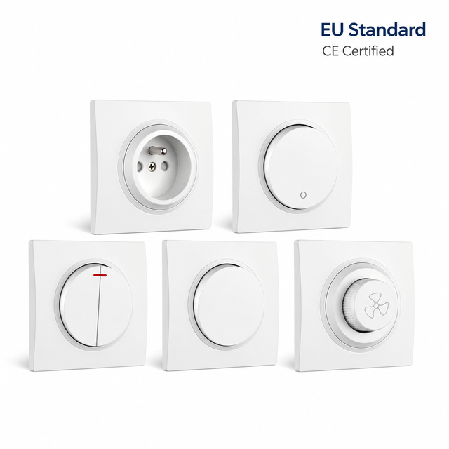 PHIDIAS Modular EU Wall Switch Socket 10A 250V Flame Retardant PC Frame CE Certified for Commercial Use