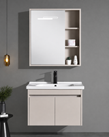 Meuble-lavabo mural de salle de bain en gros, directement de l'usine, avec rangement ouvert et miroir LED, taille personnalisable disponible