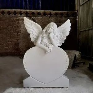 Custom Hand Carve Granite and Marble Funeral Grave Weeping Angel Heart Monuments