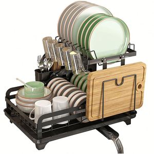2025 New Trend <b>Kitchen</b> <b>Storage</b> Organizer Accessories Large 2 Tier Detachable Dish Drain Drainer Dish Drying Rack with Drainboard - Product Image 3