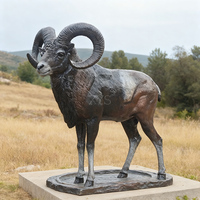 Sculpture en bronze coulé personnalisable, style faune réaliste, décoration de parc et de jardin, statue d'animal mouton à grandes cornes