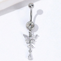Anneau de nombril en cuivre en forme de papillon avec incrustation de zircon, bijoux de piercing corporel en acier inoxydable