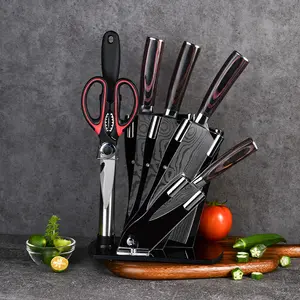 厂家批发钢刀日本大马士革烹饪刀不锈钢菜刀套装带支架块