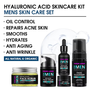 Set de Cuidado de la Piel con Ácido Hialurónico <span class=keywords><strong>para</strong></span> Hombre, Vitamina C Orgánica, Aloe Vera, Hidratante, Control de Grasa, Antiarrugas, Iluminador, Superventas - Product Image 1