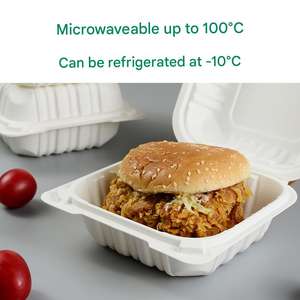 Boîte à lunch personnalisée en PP + carbonate de calcium, compatible micro-ondes, récipient à emporter, boîte à hamburger rectangulaire jetable, couvercle intégré - Product Image 2