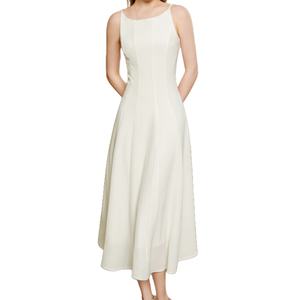 Nuevo Vestido Largo Blanco sin Mangas con Tirantes, Estilo Francés Popular para Mujer, con Cintura Natural - Product Image 4