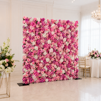 Panel Dinding Bunga Buatan Tangan Mawar Pink Hydrangea untuk Latar Belakang Panggung Pernikahan, Pajangan Acara, Hari Ibu, Natal, Grosir